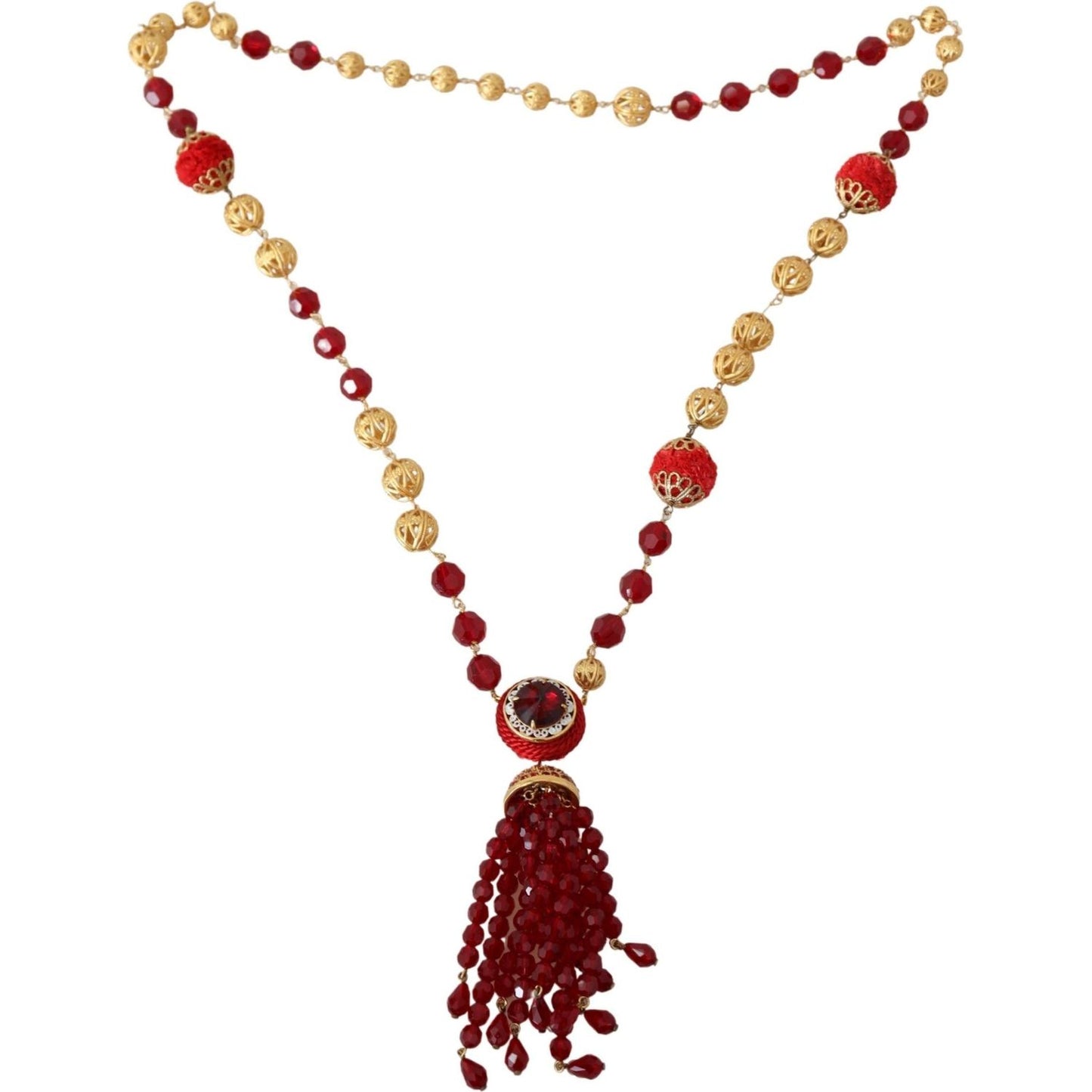 Dolce & Gabbana Elegant Red Crystal Gold-Plated Necklace Necklace Dolce & Gabbana Antique White