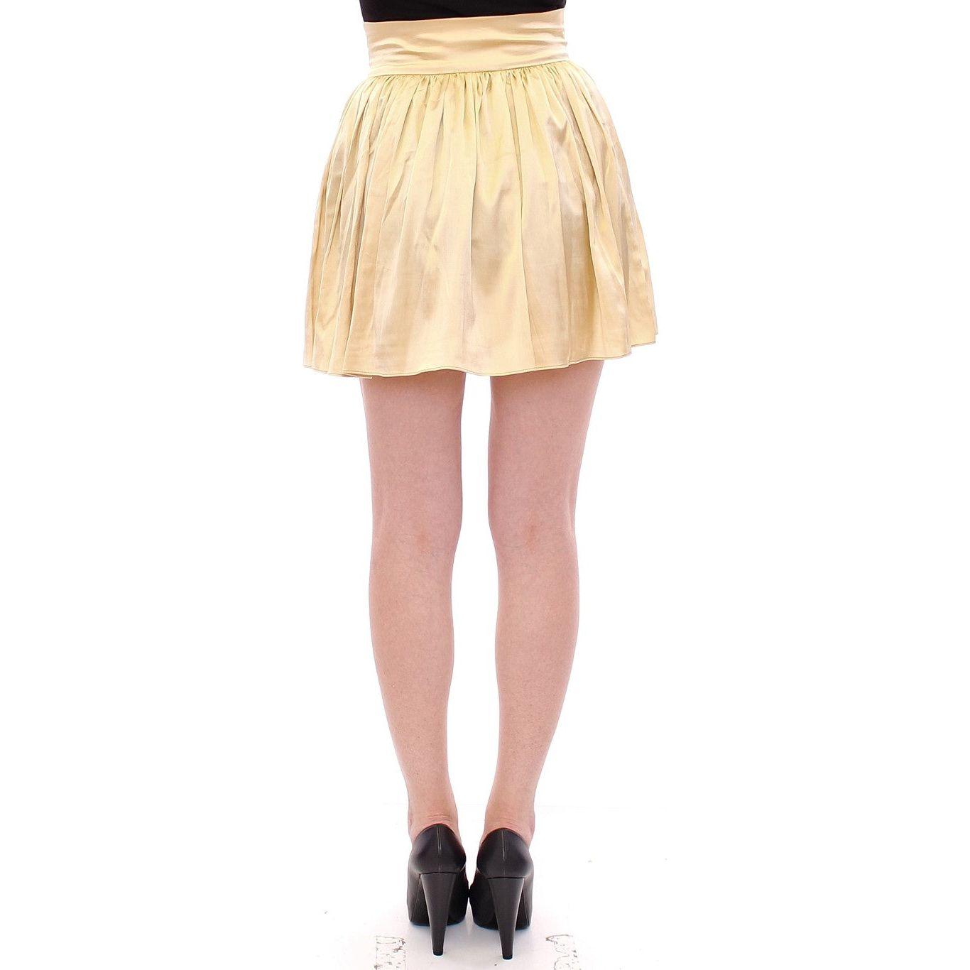 Andrea Incontri Chic Beige Floral Embroidered Mini Skirt Andrea Incontri Wheat