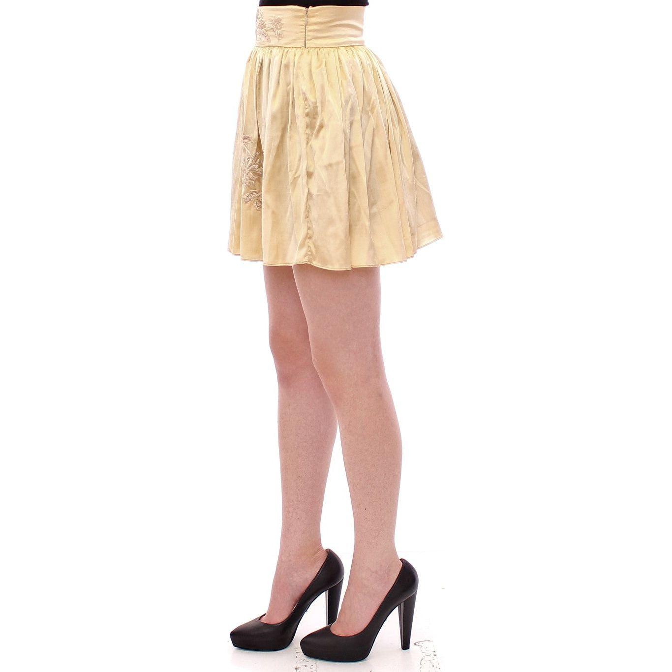 Andrea Incontri Chic Beige Floral Embroidered Mini Skirt Andrea Incontri Tan