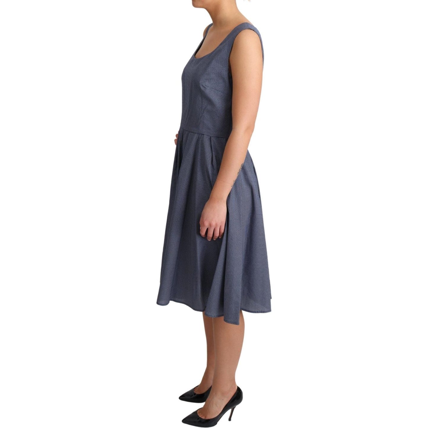 Dolce & Gabbana Chic Blue Polka-Dotted Sleeveless A-Line Dress Dolce & Gabbana Dark Slate Gray