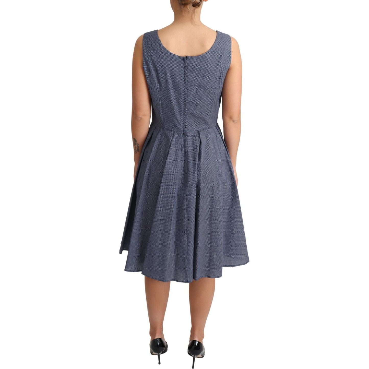 Dolce & Gabbana Chic Blue Polka-Dotted Sleeveless A-Line Dress Dolce & Gabbana Dark Slate Gray