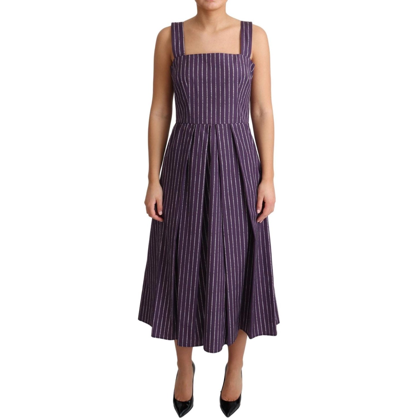 Dolce & Gabbana Elegant Sleeveless A-Line Purple Stripe Dress Dolce & Gabbana Dark Slate Gray