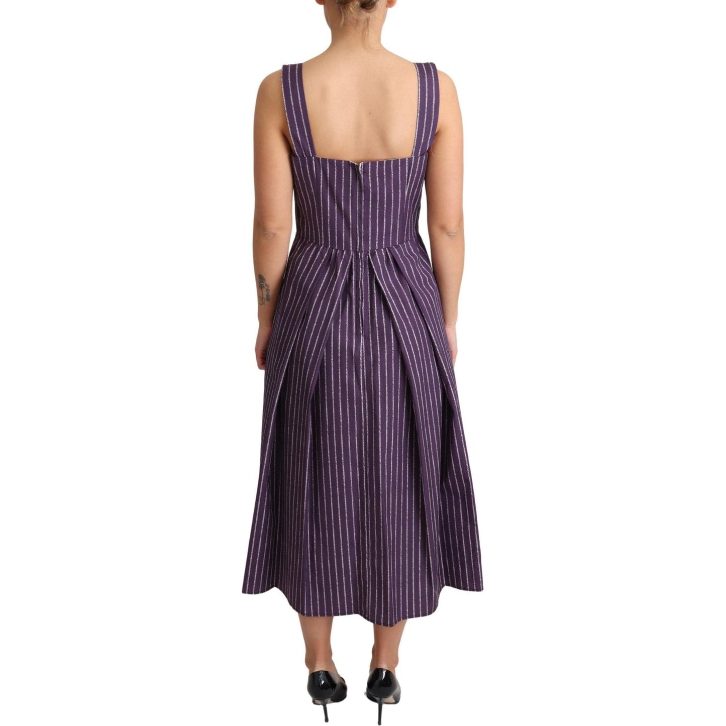 Dolce & Gabbana Elegant Sleeveless A-Line Purple Stripe Dress Dolce & Gabbana Dark Slate Gray