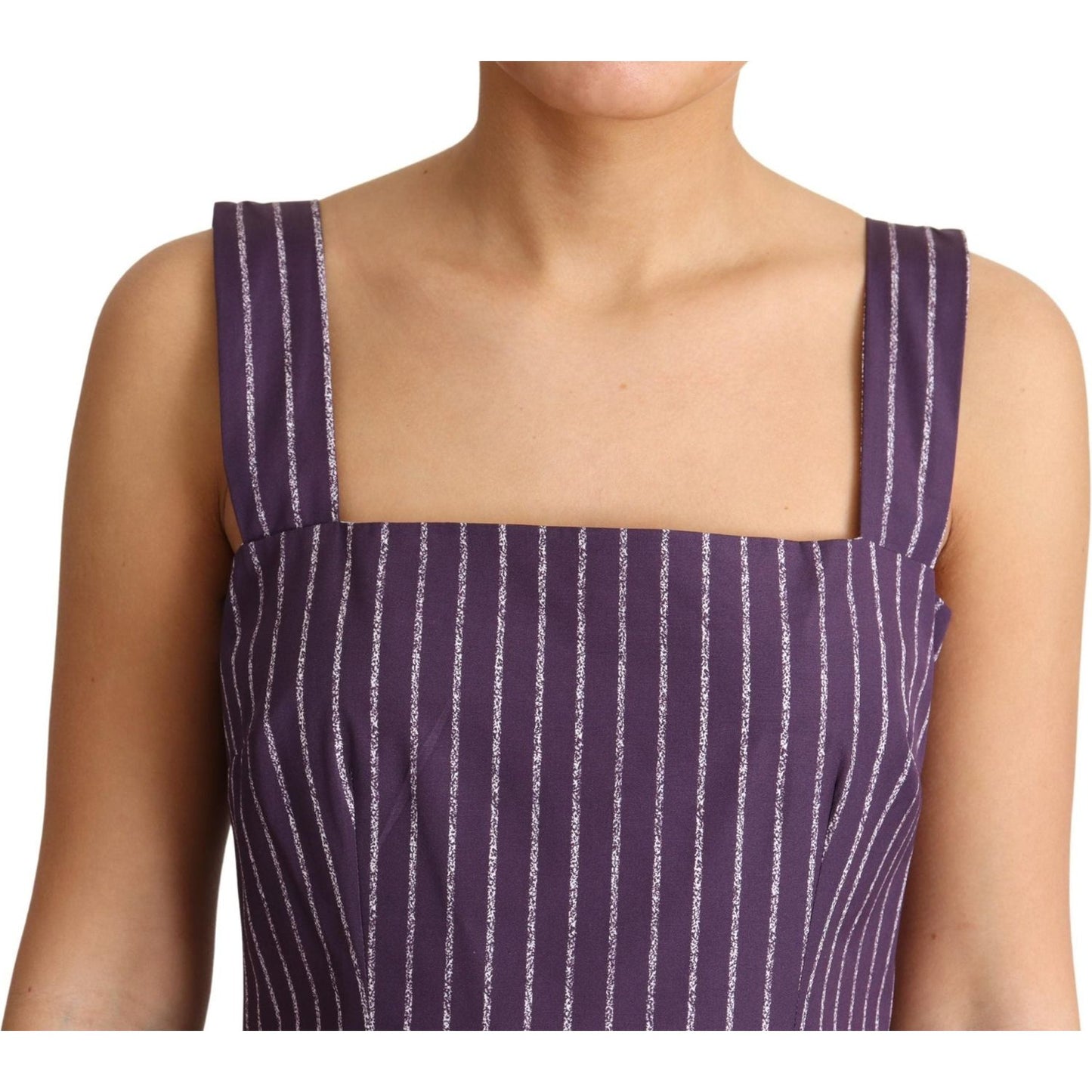 Dolce & Gabbana Elegant Sleeveless A-Line Purple Stripe Dress Dolce & Gabbana Dark Slate Gray