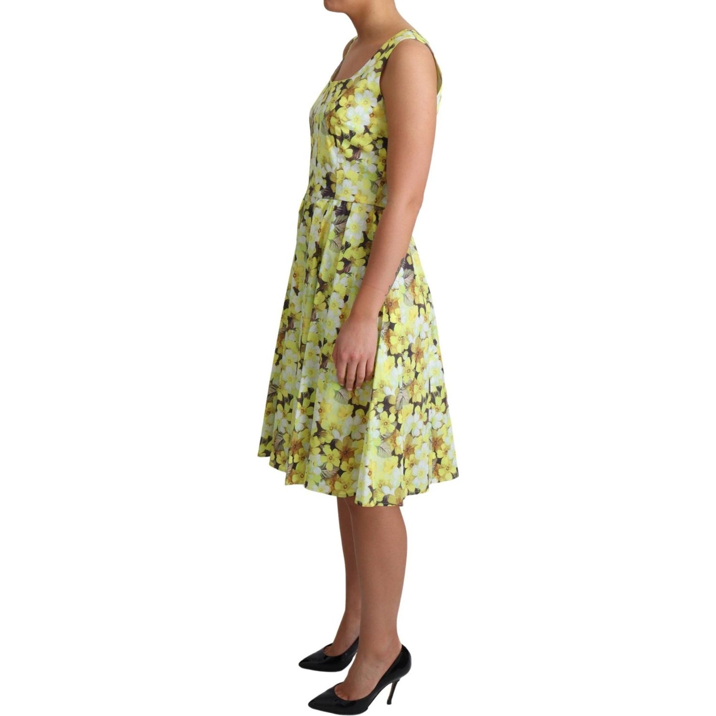 Dolce & Gabbana Elegant Yellow Floral A-Line Sleeveless Dress Dolce & Gabbana Rosy Brown