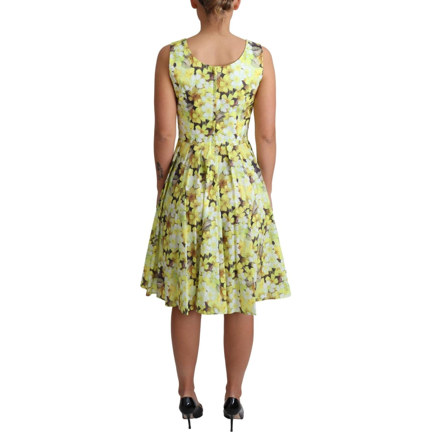 Dolce & Gabbana Elegant Yellow Floral A-Line Sleeveless Dress Dolce & Gabbana Dark Khaki