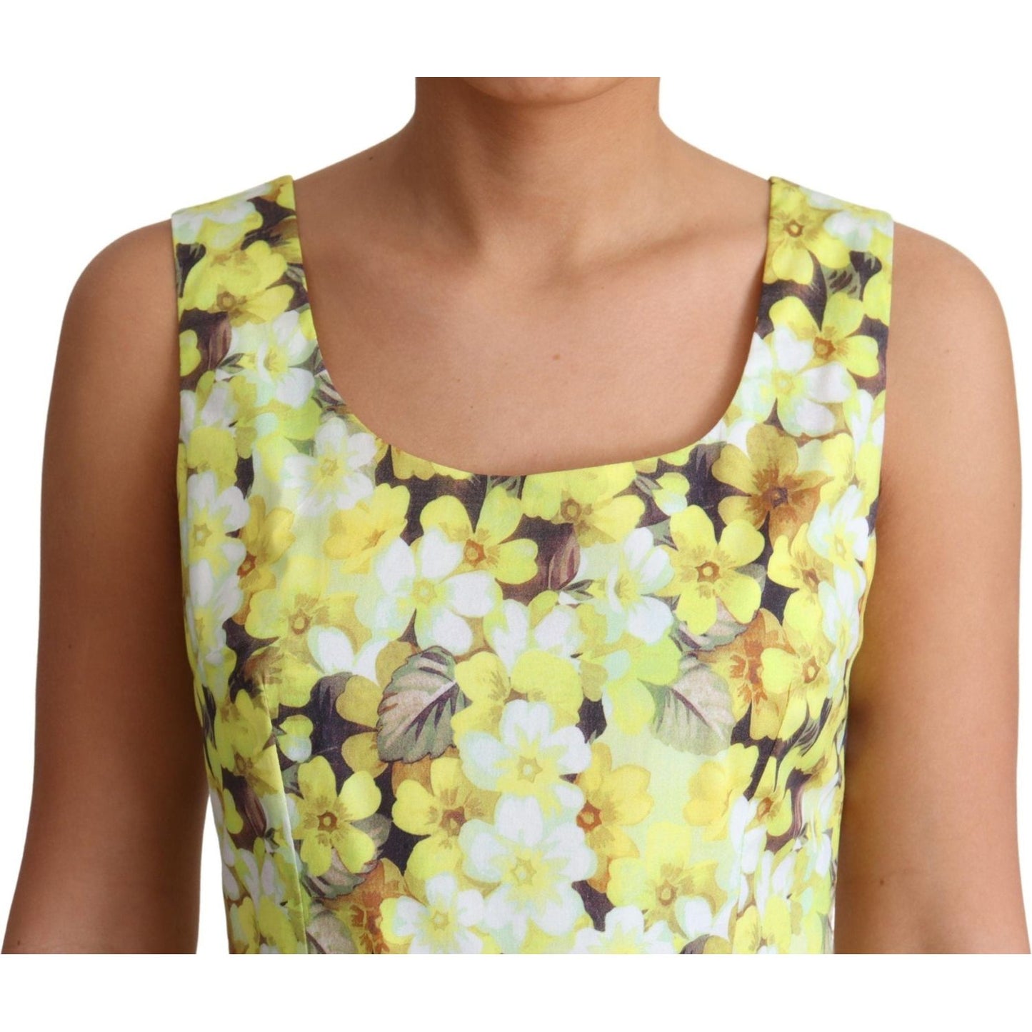 Dolce & Gabbana Elegant Yellow Floral A-Line Sleeveless Dress Dolce & Gabbana Dark Khaki