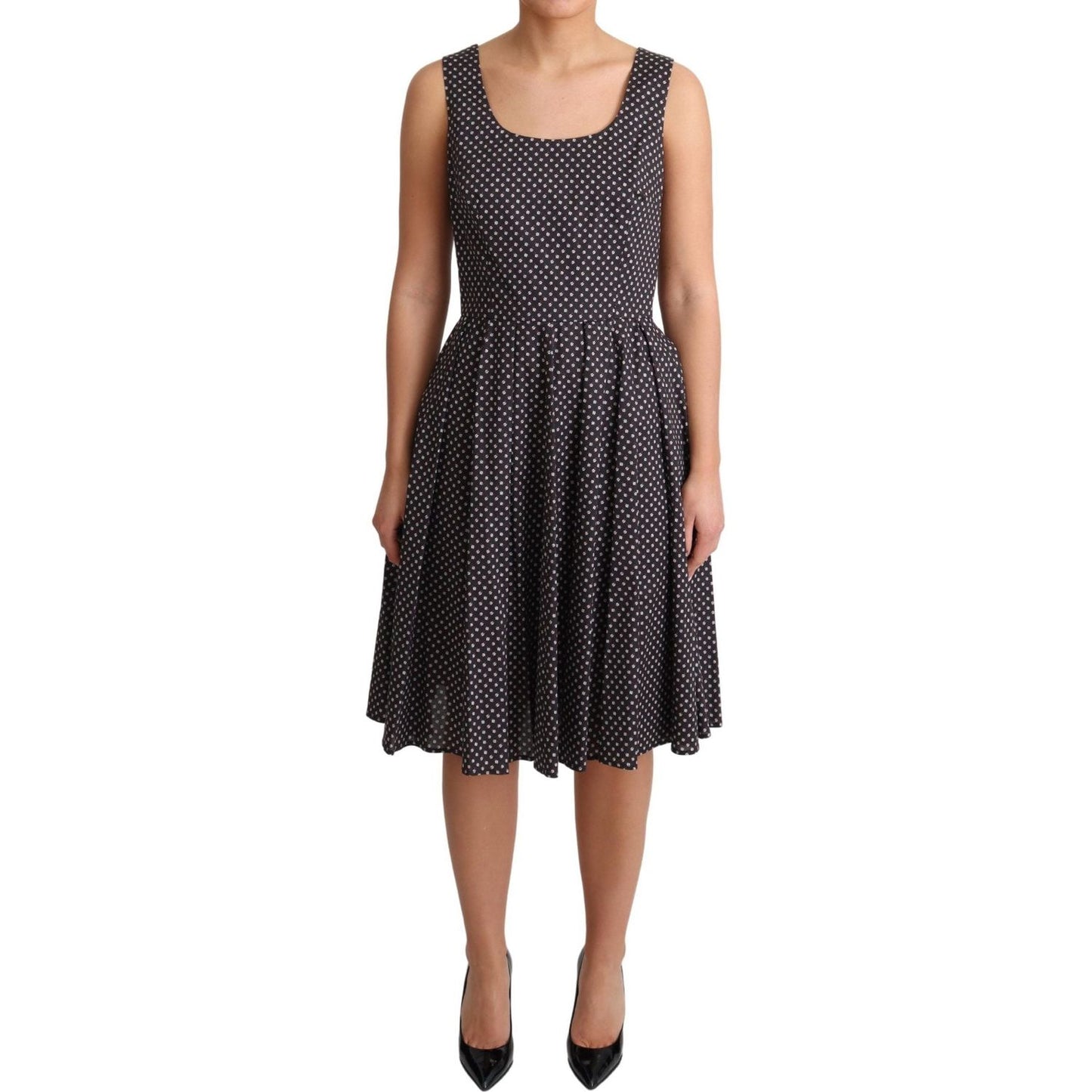 Dolce & Gabbana Black Floral Cotton A-Line Stretch Dress DR2761-40