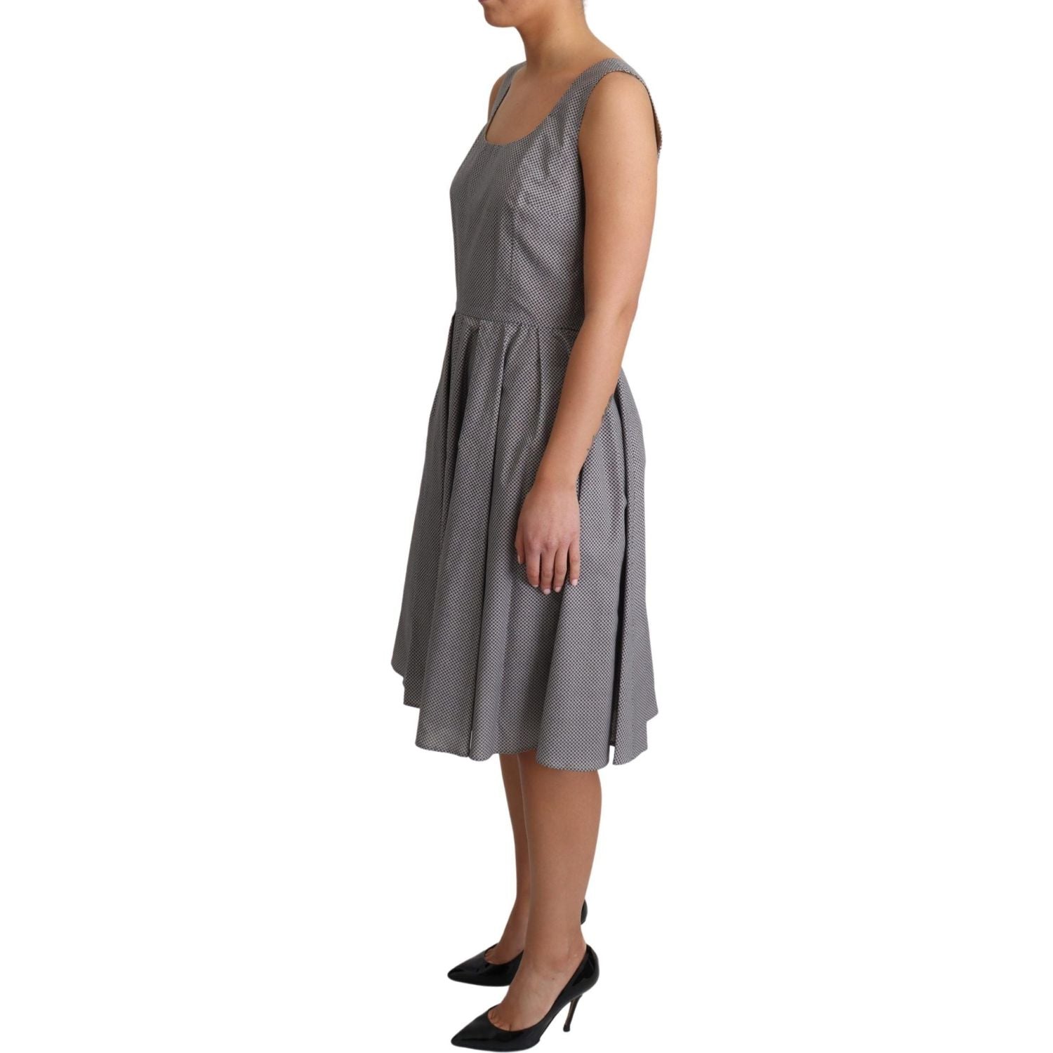 Dolce & Gabbana Blue Beige Geometric Cotton A-Line Dress