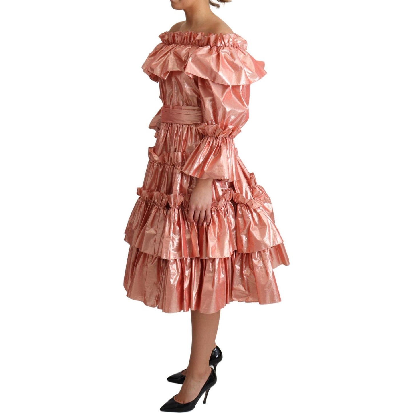 Dolce & Gabbana Pink Metallic Ruffled Gown Elegance Dolce & Gabbana Rosy Brown