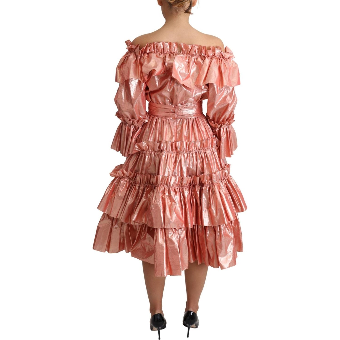 Dolce & Gabbana Pink Metallic Ruffled Gown Elegance Dolce & Gabbana Rosy Brown