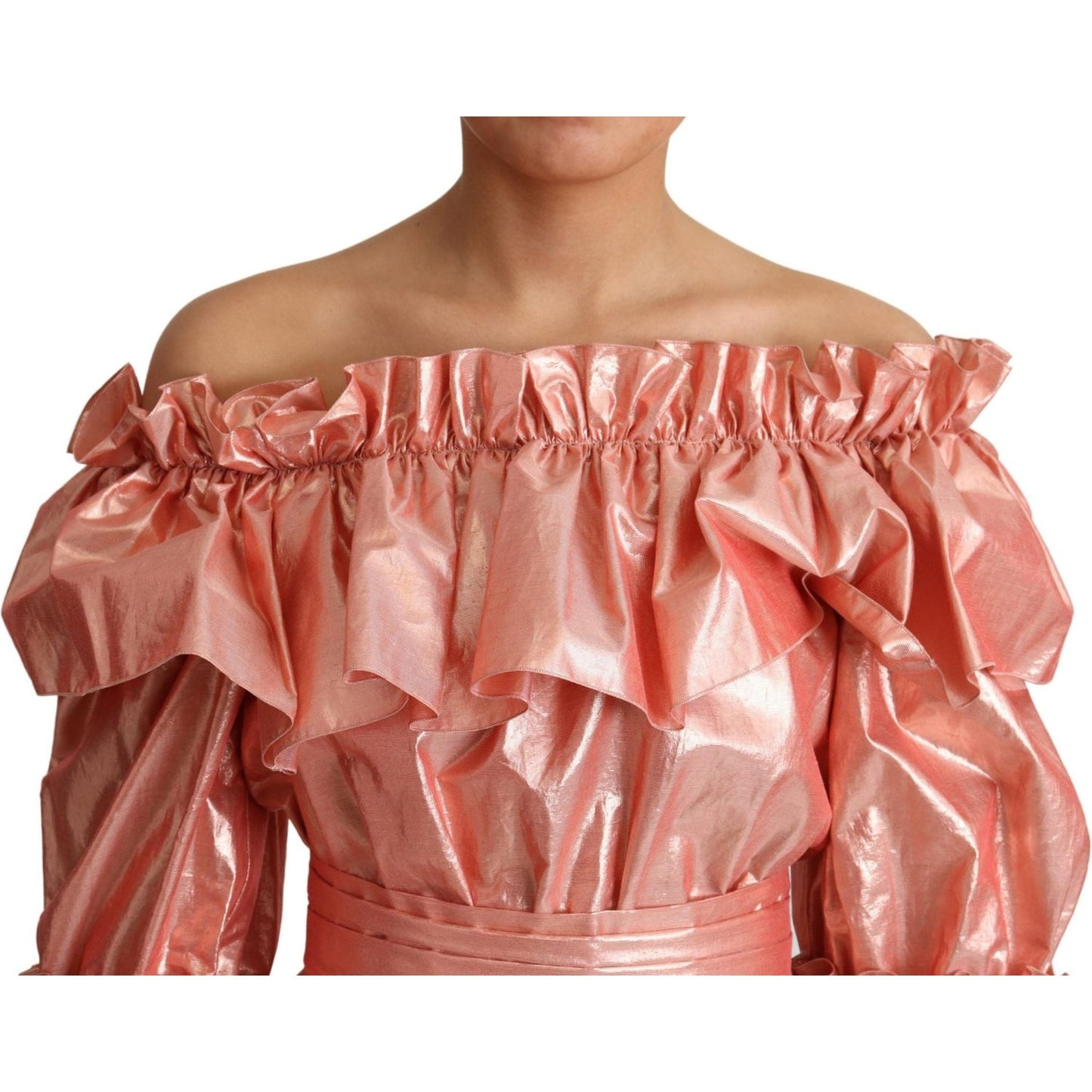 Dolce & Gabbana Pink Metallic Ruffled Gown Elegance Dolce & Gabbana Rosy Brown