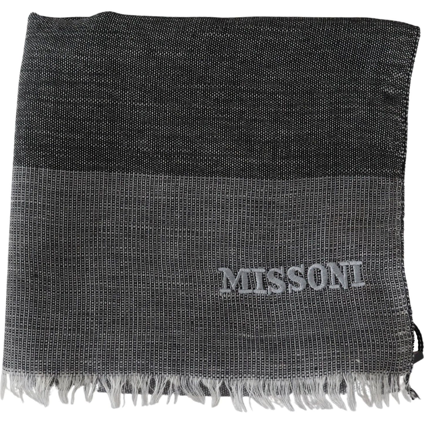 Missoni Elegant Striped Wool Scarf with Logo Embroidery Missoni Dark Slate Gray