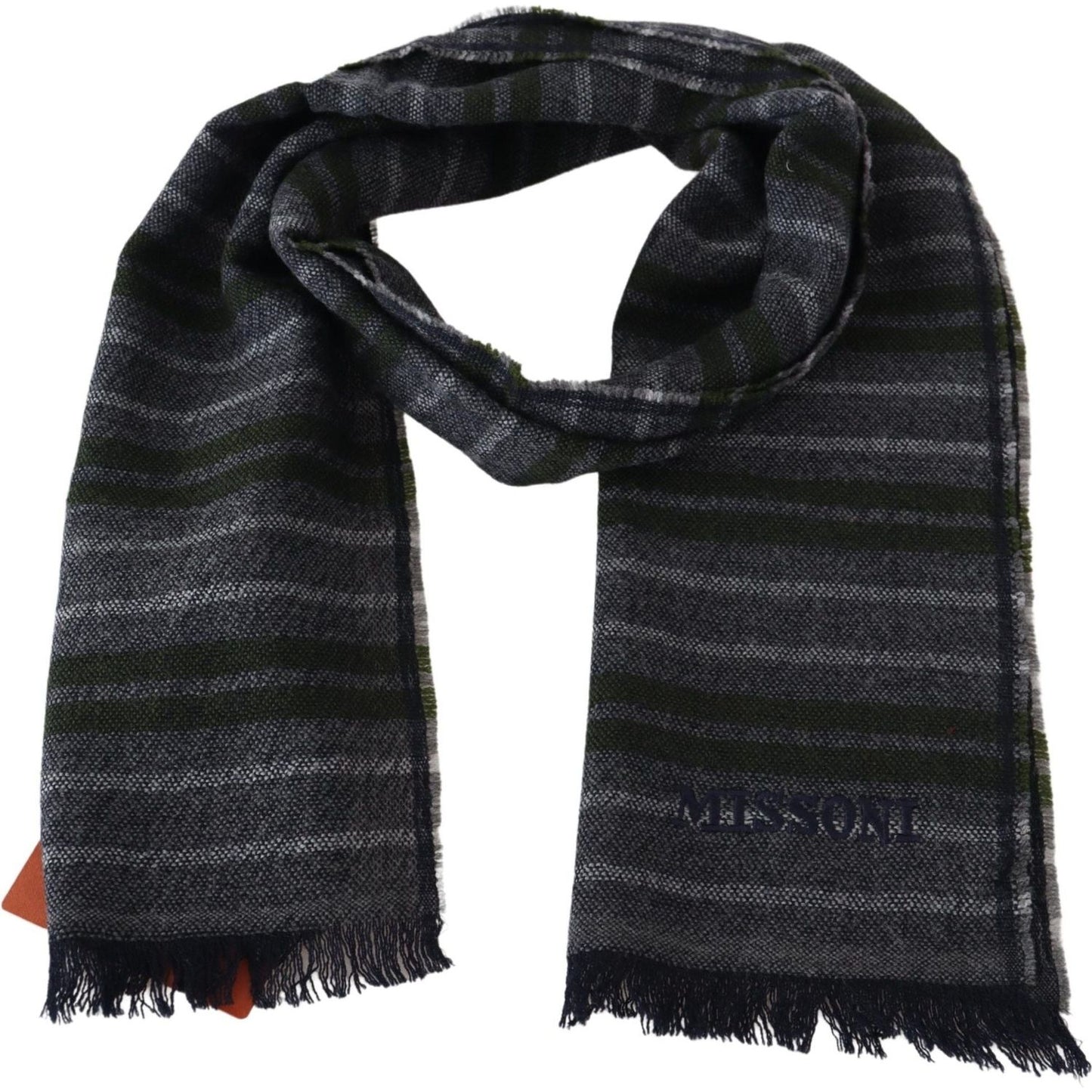 Missoni Chic Striped Wool Scarf with Logo Embroidery Missoni Dark Slate Gray
