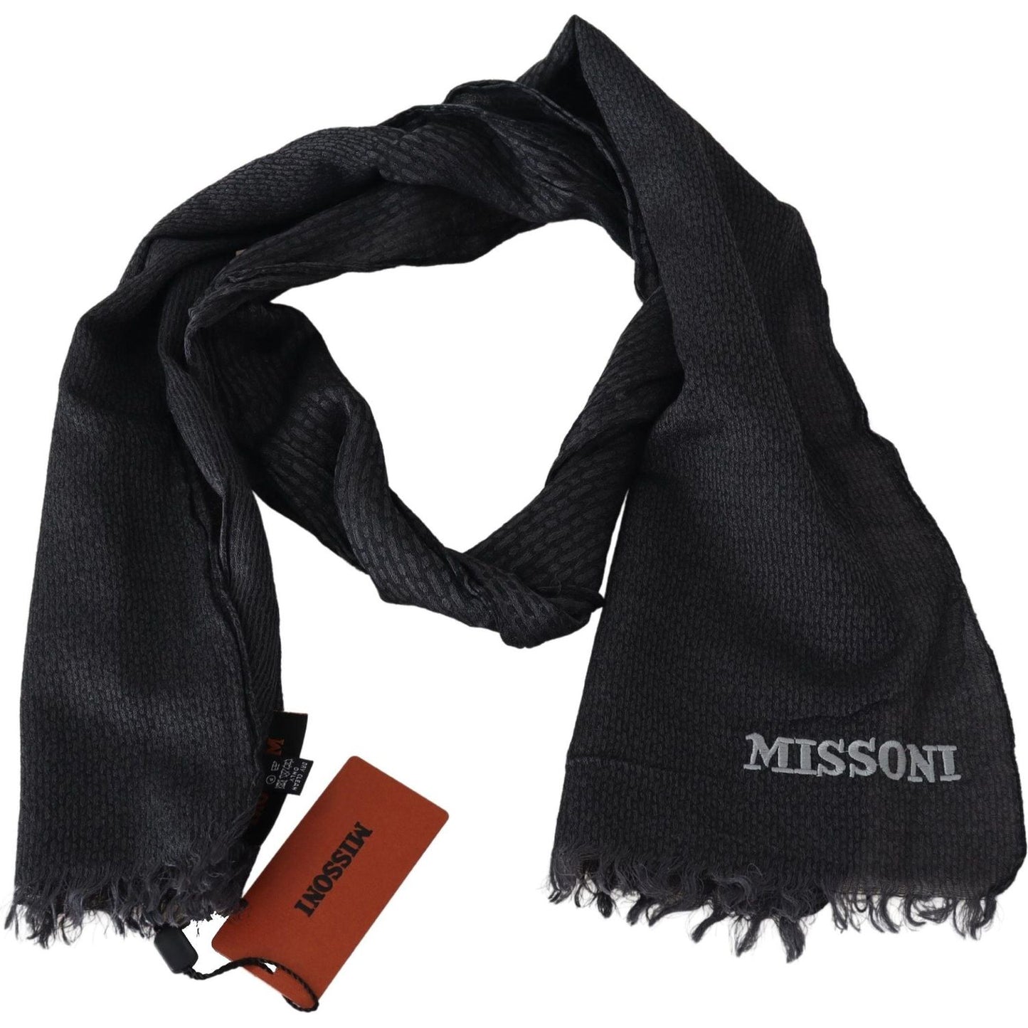 Missoni Elegant Black Wool Fringed Scarf Missoni Black