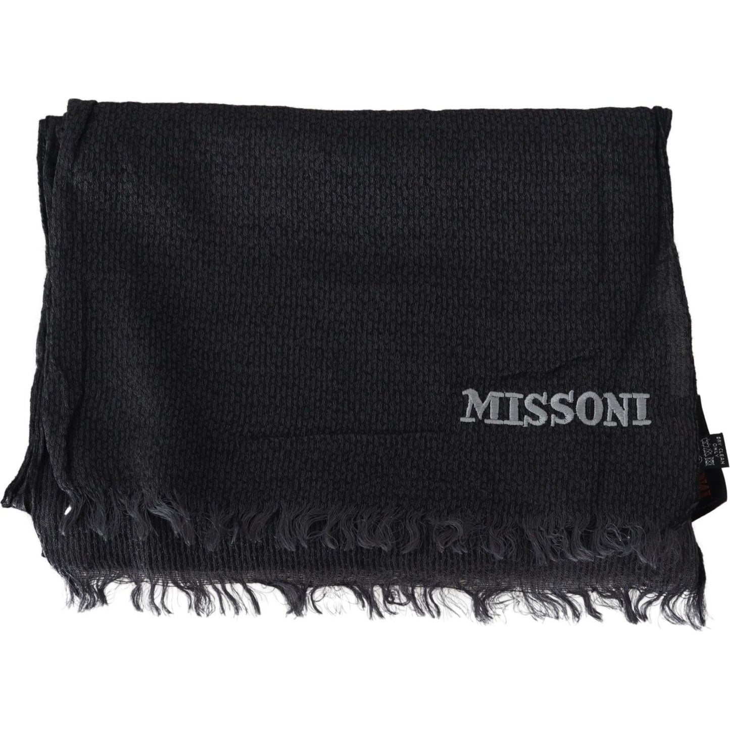 Missoni Elegant Black Wool Fringed Scarf Missoni Black