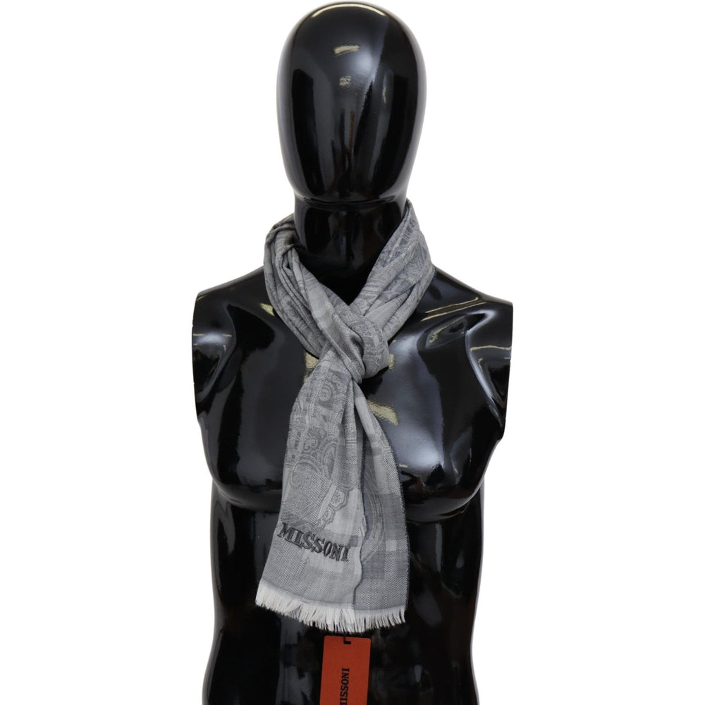 Missoni Chic Unisex Gray Wool Scarf with Logo Embroidery Missoni Black
