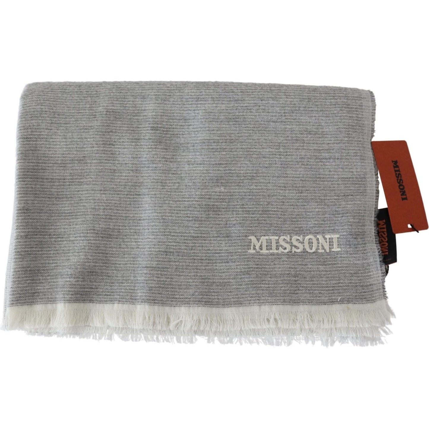 Missoni Elegant Beige Wool Scarf with Embroidery Detail Missoni Light Slate Gray
