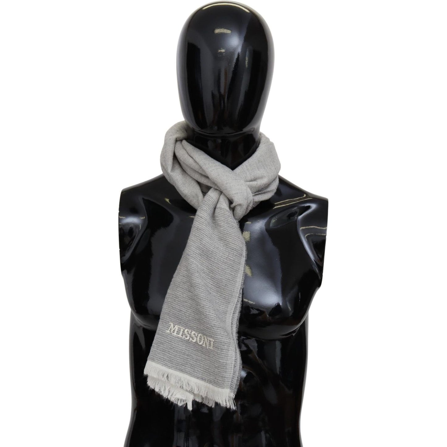 Missoni Elegant Beige Wool Scarf with Embroidery Detail Missoni Dark Gray