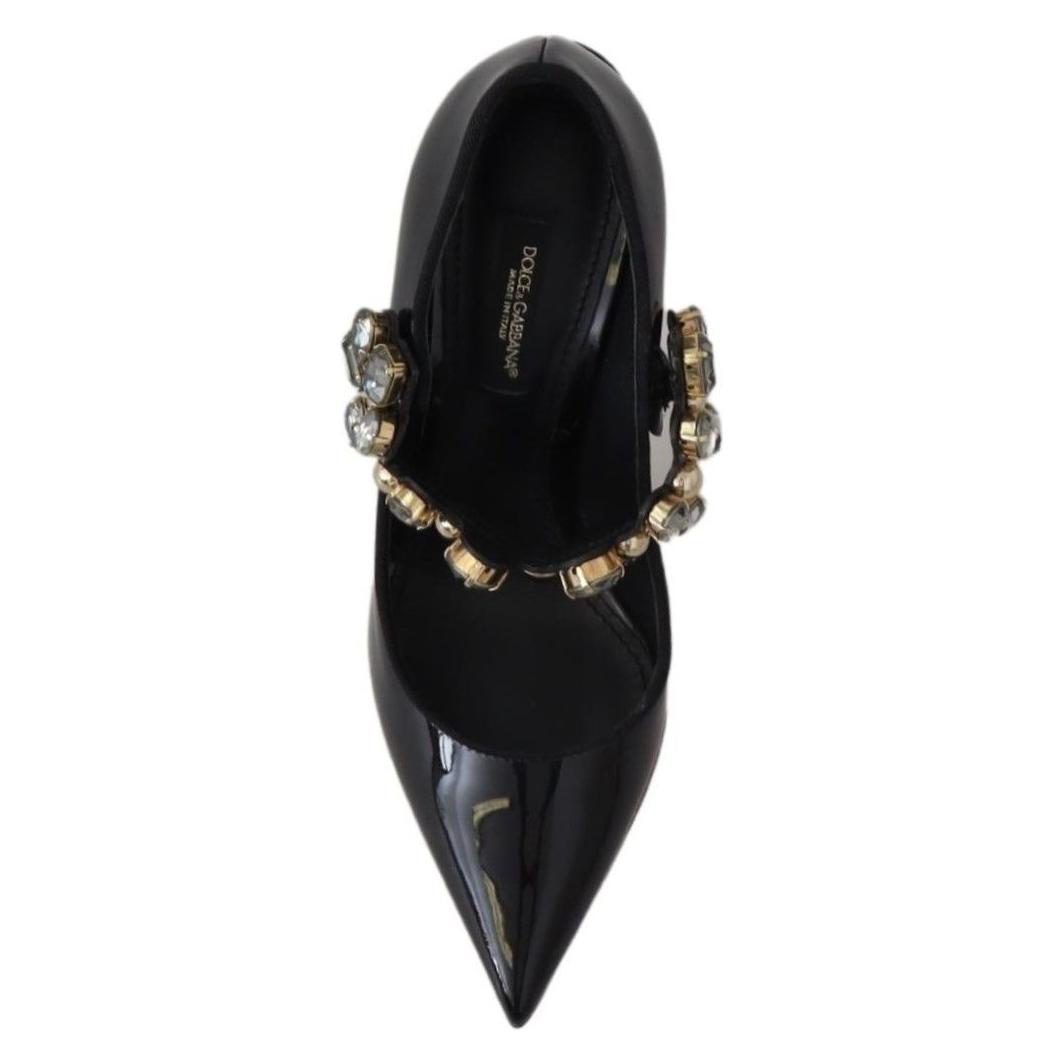 Dolce & Gabbana Elegant Black Leather Crystal Pumps Dolce & Gabbana Black