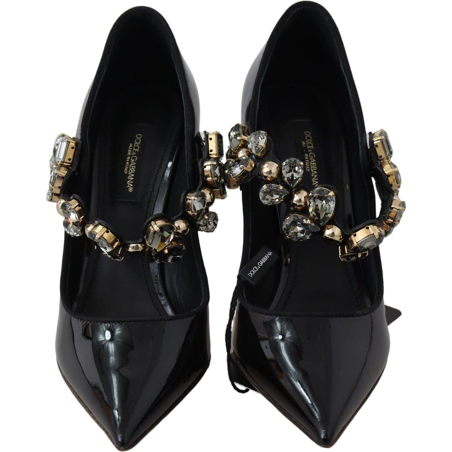 Dolce & Gabbana Elegant Black Leather Crystal Pumps Dolce & Gabbana Black