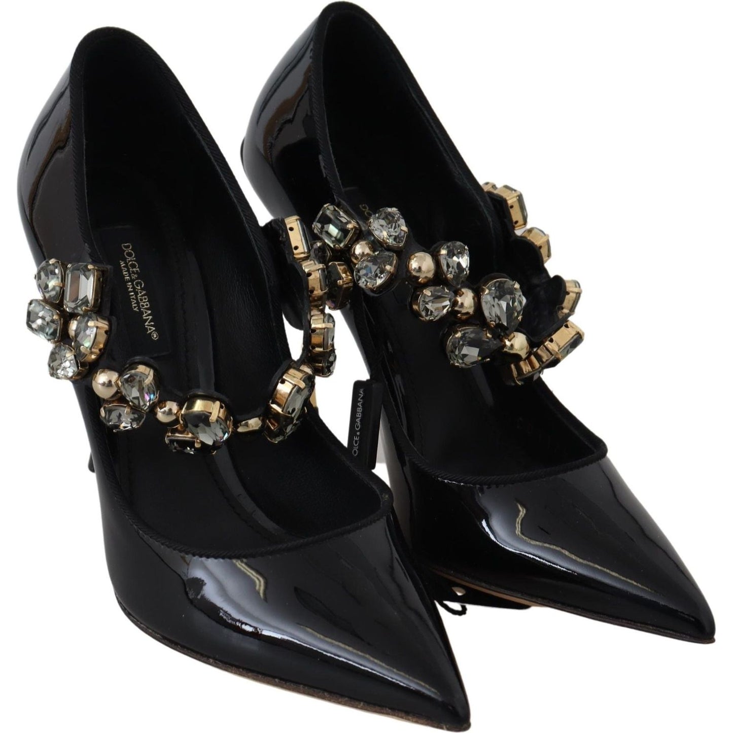 Dolce & Gabbana Elegant Black Leather Crystal Pumps Dolce & Gabbana Black