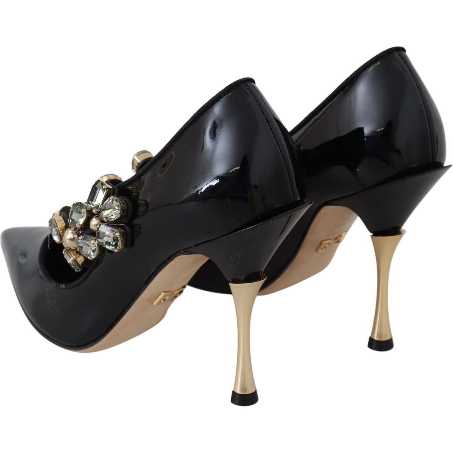 Dolce & Gabbana Elegant Black Leather Crystal Pumps Dolce & Gabbana Black