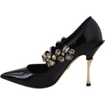 Dolce & Gabbana Black Leather Crystal Shoes Mary Jane Pumps LA8755-35