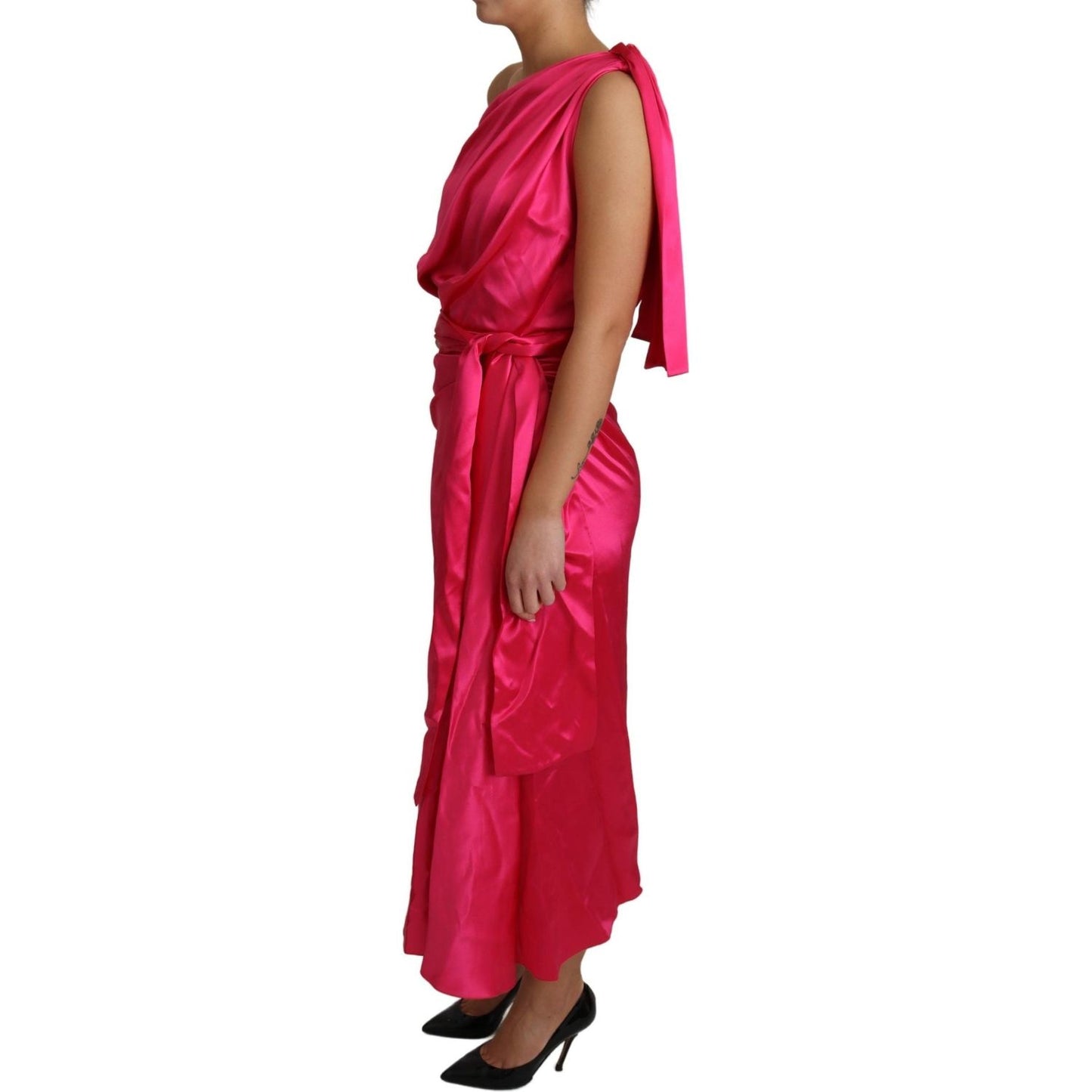 Dolce & Gabbana Elegant Fuchsia Silk One-Shoulder Wrap Dress Dolce & Gabbana Brown