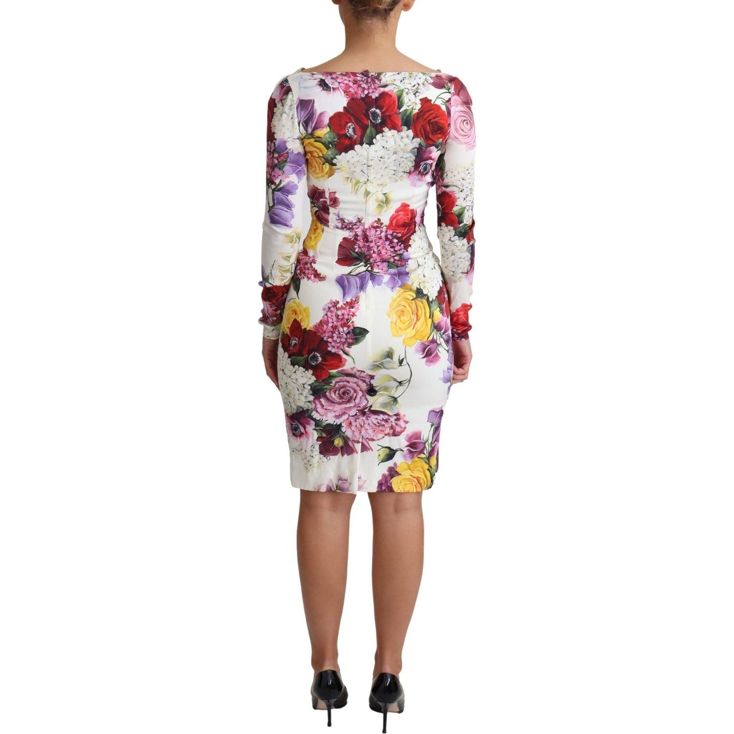Dolce & Gabbana Elegant Floral Sheath Silk Dress Dolce & Gabbana Gray