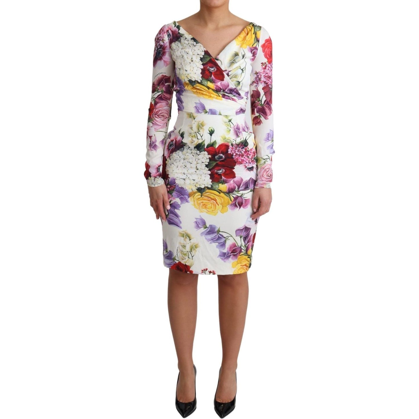 Dolce & Gabbana Elegant Floral Sheath Silk Dress Dolce & Gabbana Gray