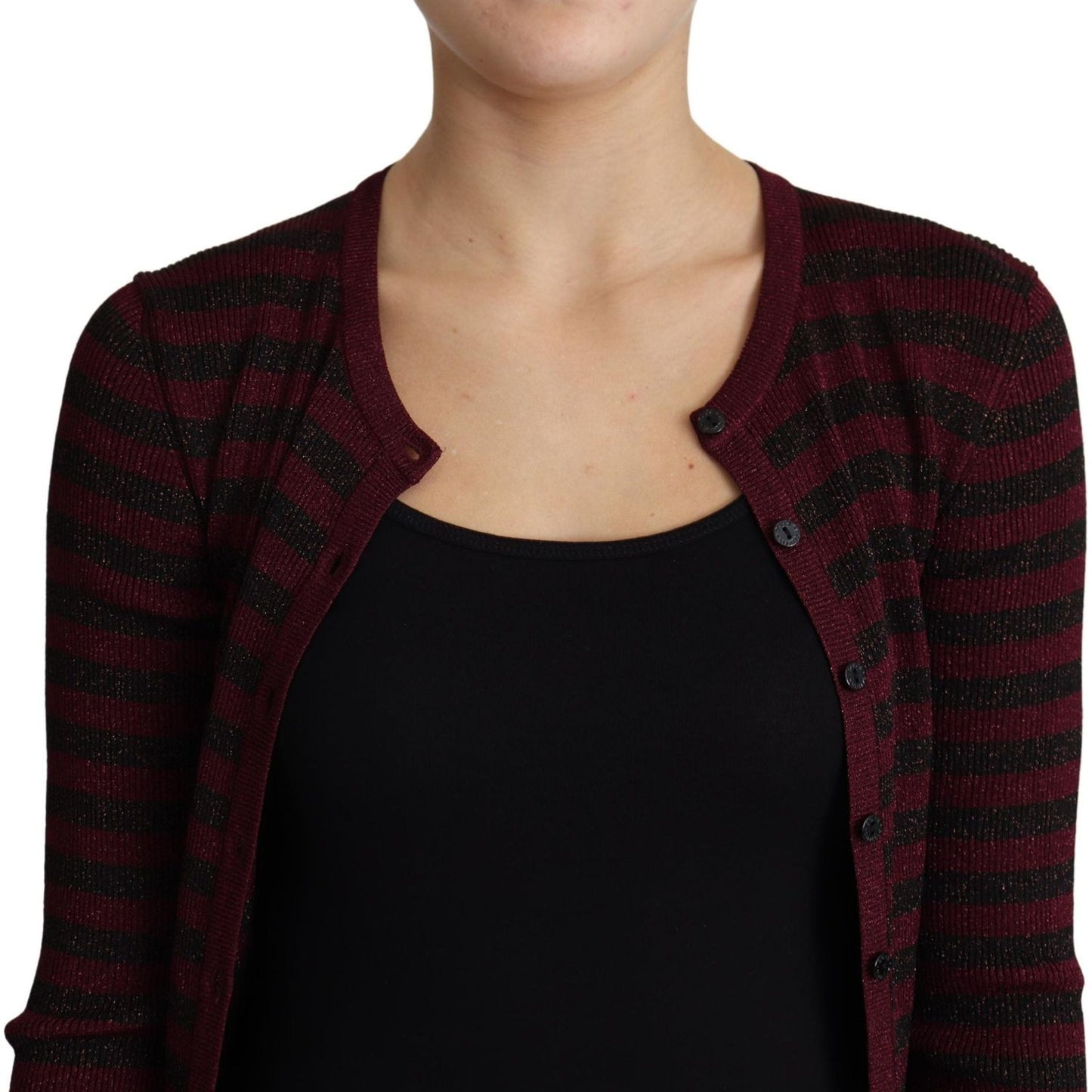 Dolce & Gabbana Black Red Striped Viscose Cardigan Sweater