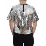 Dolce & Gabbana Silver Sequined Crewneck Blouse T-shirt Top SIG20502-40