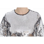 Dolce & Gabbana Silver Sequined Crewneck Blouse T-shirt Top SIG20502-40