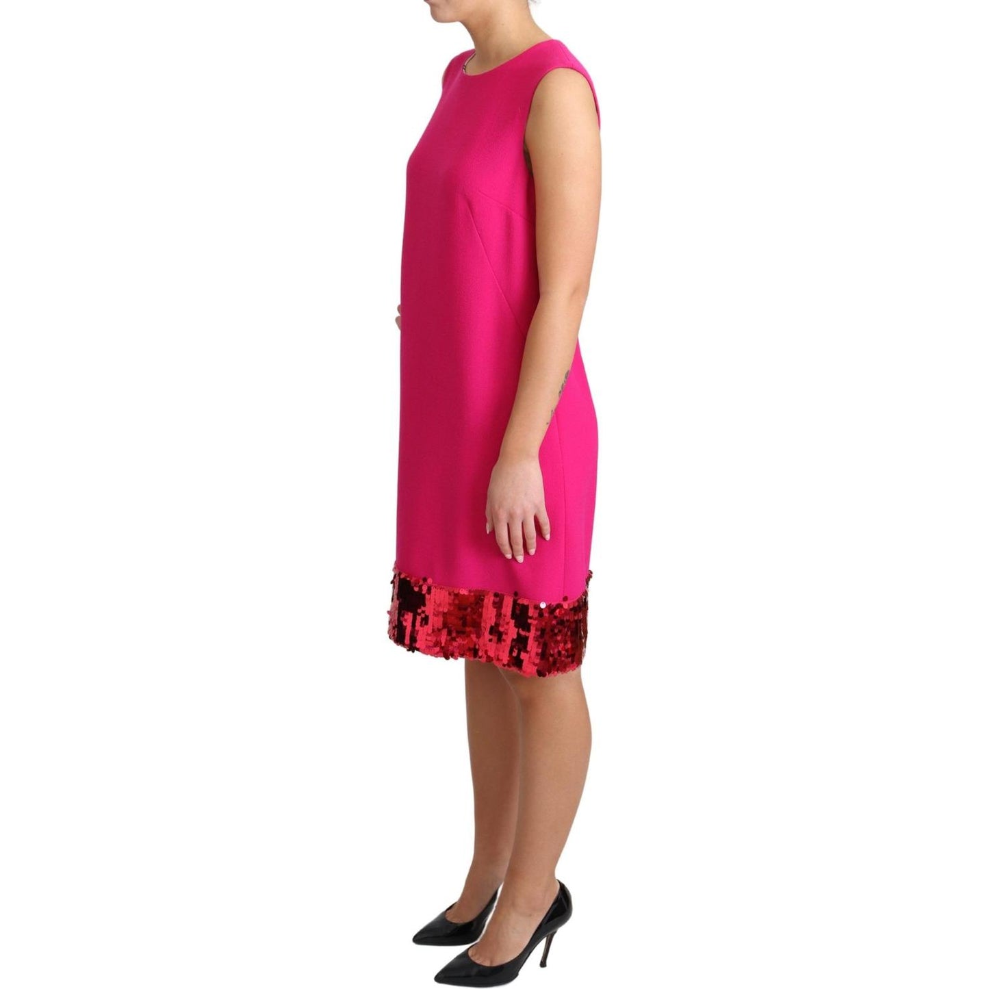 Dolce & Gabbana Elegant Fuchsia Sequined Wool Blend Shift Dress Dolce & Gabbana Maroon