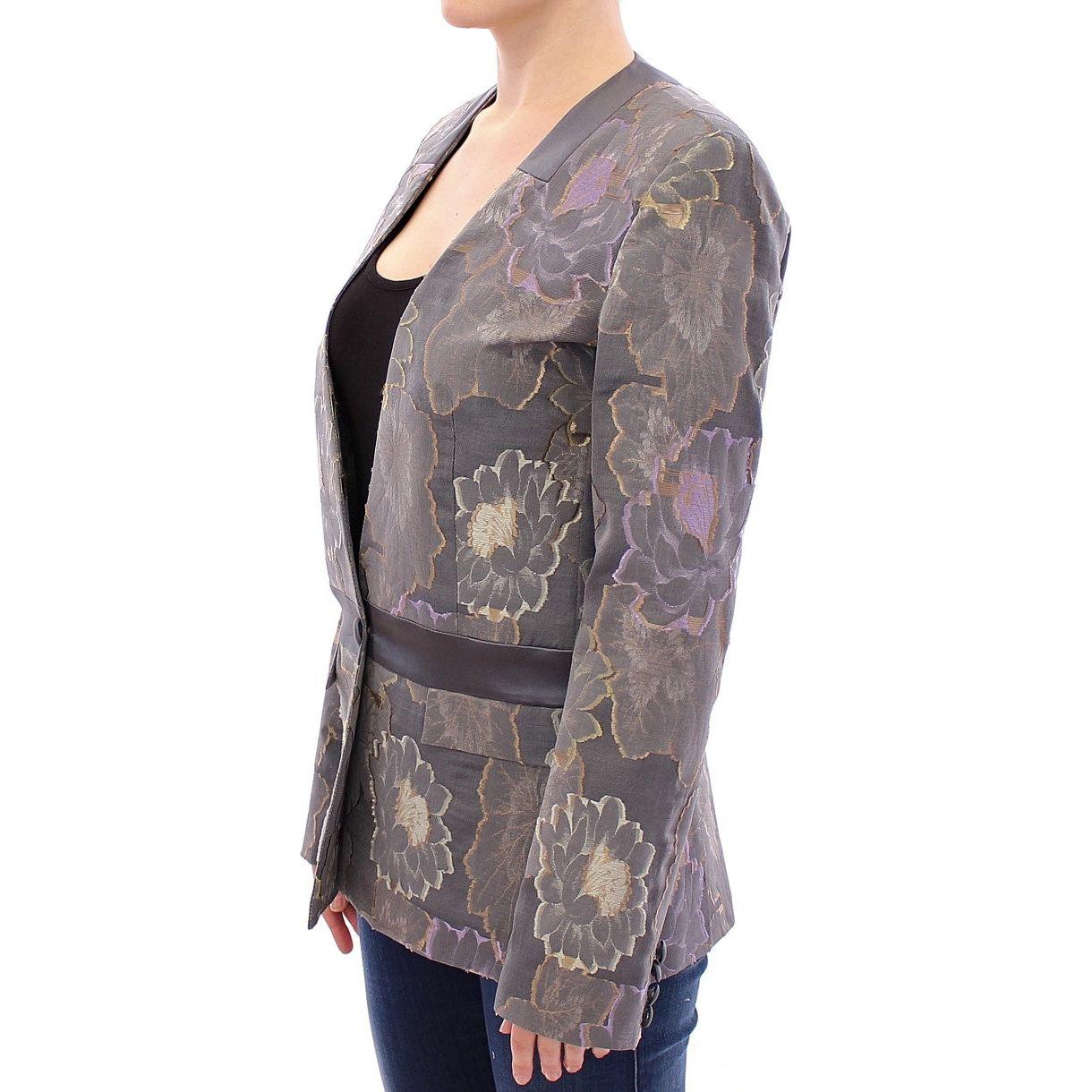 Roberto Fragata Chic Silk Floral One-Button Blazer Blazer Jacket Roberto Fragata Dim Gray