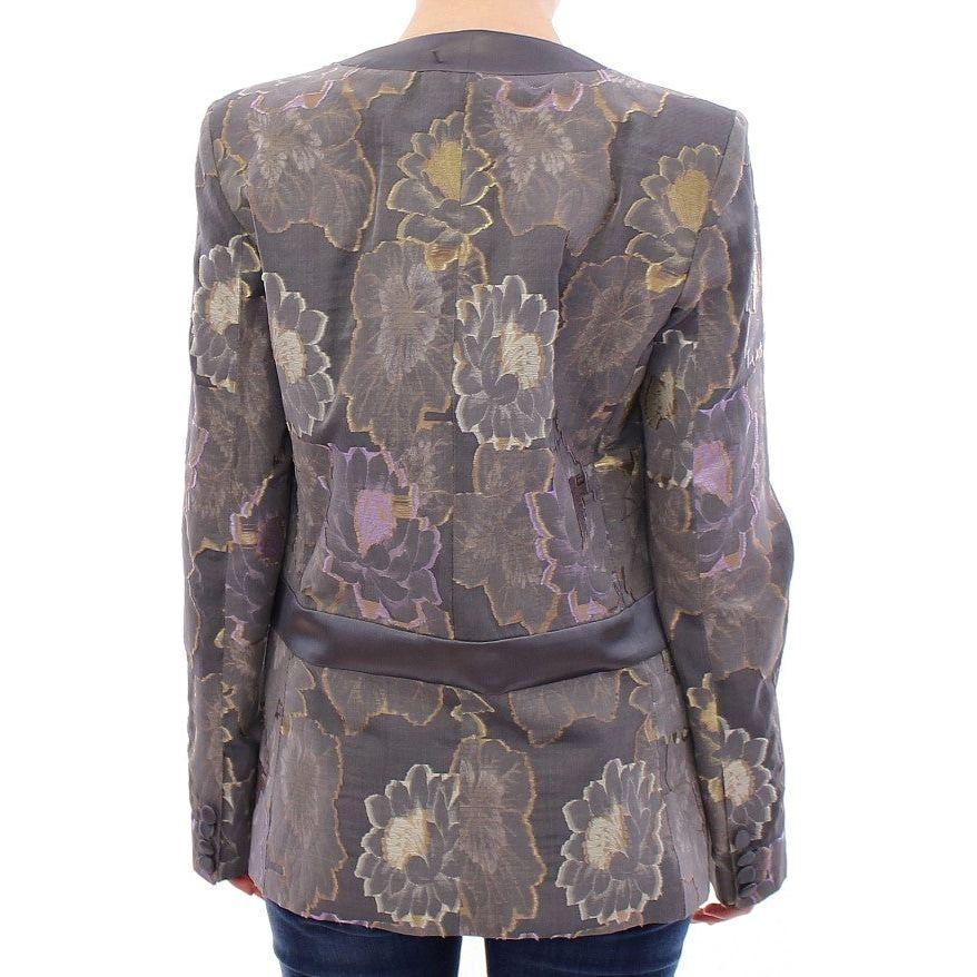 Roberto Fragata Chic Silk Floral One-Button Blazer Blazer Jacket Roberto Fragata Dim Gray