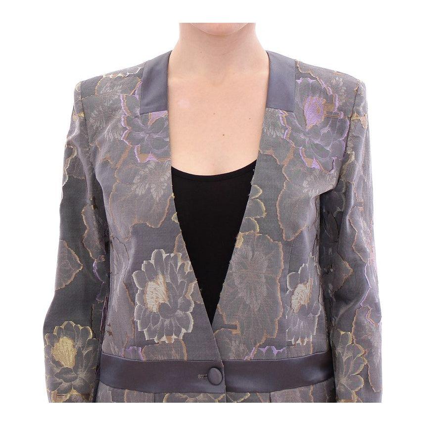 Roberto Fragata Chic Silk Floral One-Button Blazer Blazer Jacket Roberto Fragata Dim Gray