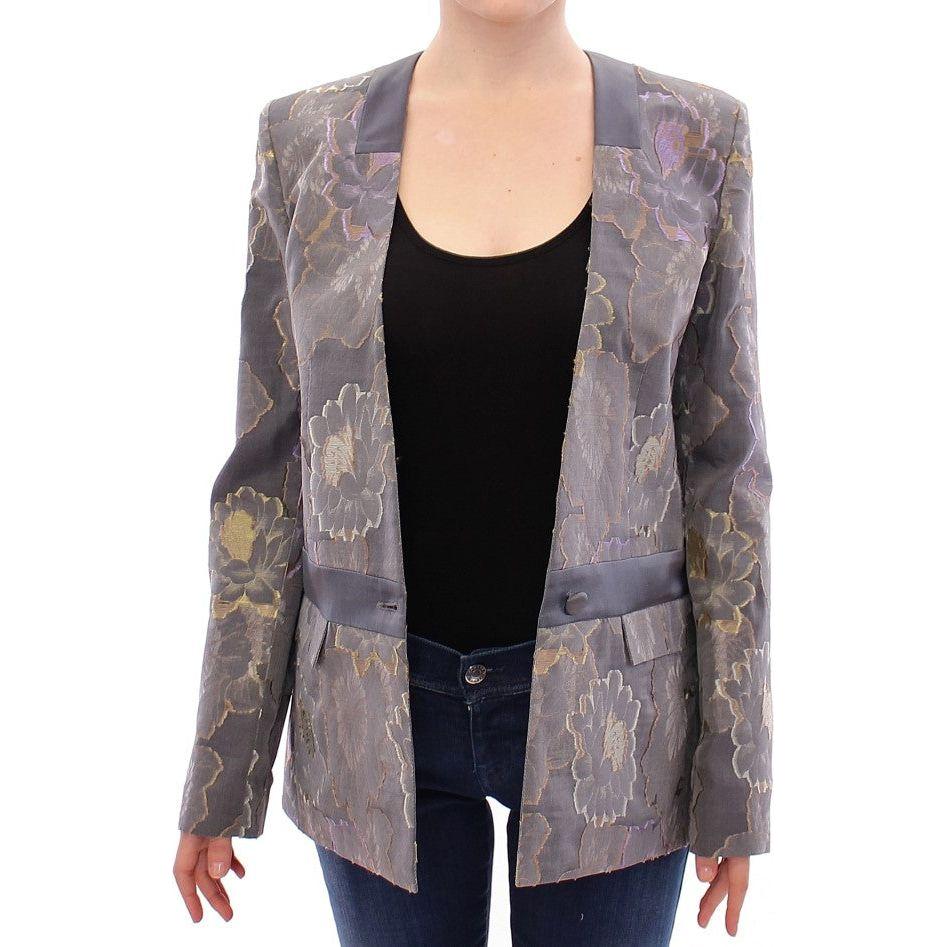 Roberto Fragata Chic Silk Floral One-Button Blazer Blazer Jacket Roberto Fragata Dim Gray