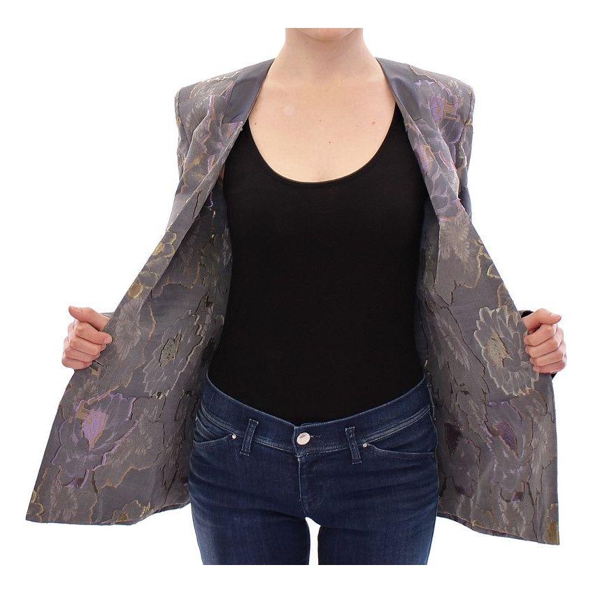 Roberto Fragata Chic Silk Floral One-Button Blazer Blazer Jacket Roberto Fragata Dark Slate Gray