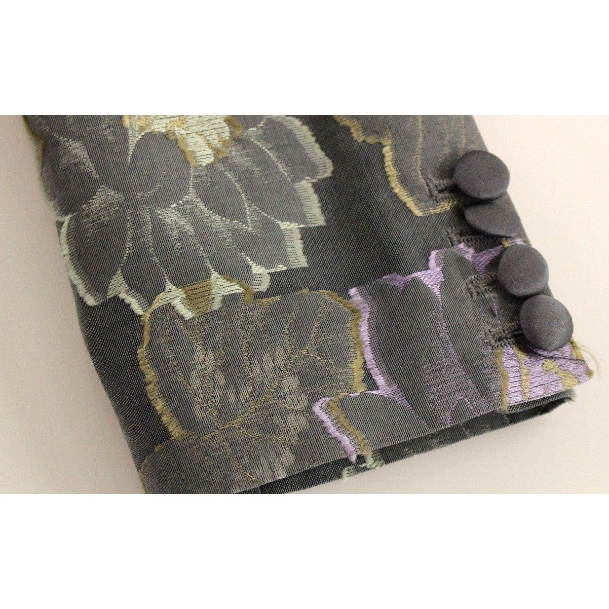 Roberto Fragata Chic Silk Floral One-Button Blazer Blazer Jacket Roberto Fragata Dim Gray