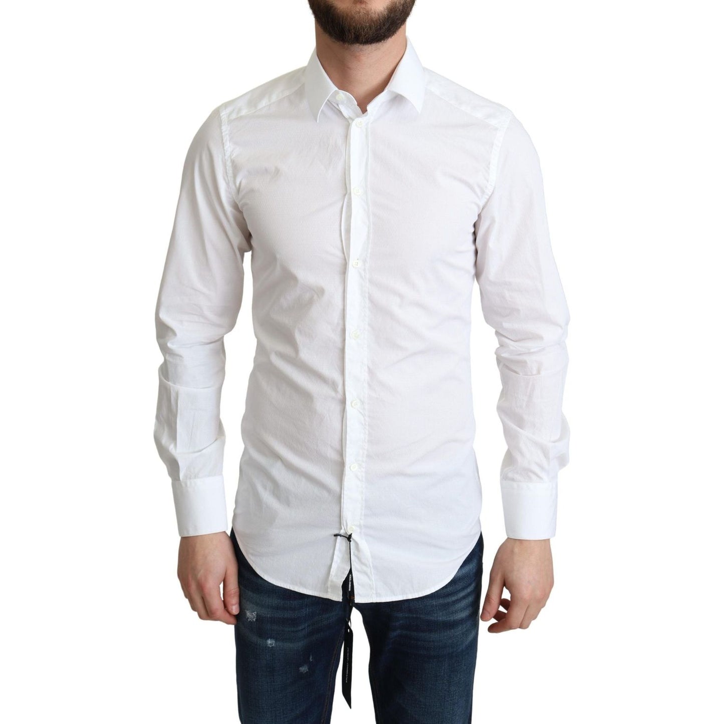 Dolce & Gabbana Elegant White Cotton Dress Shirt Dolce & Gabbana Light Gray