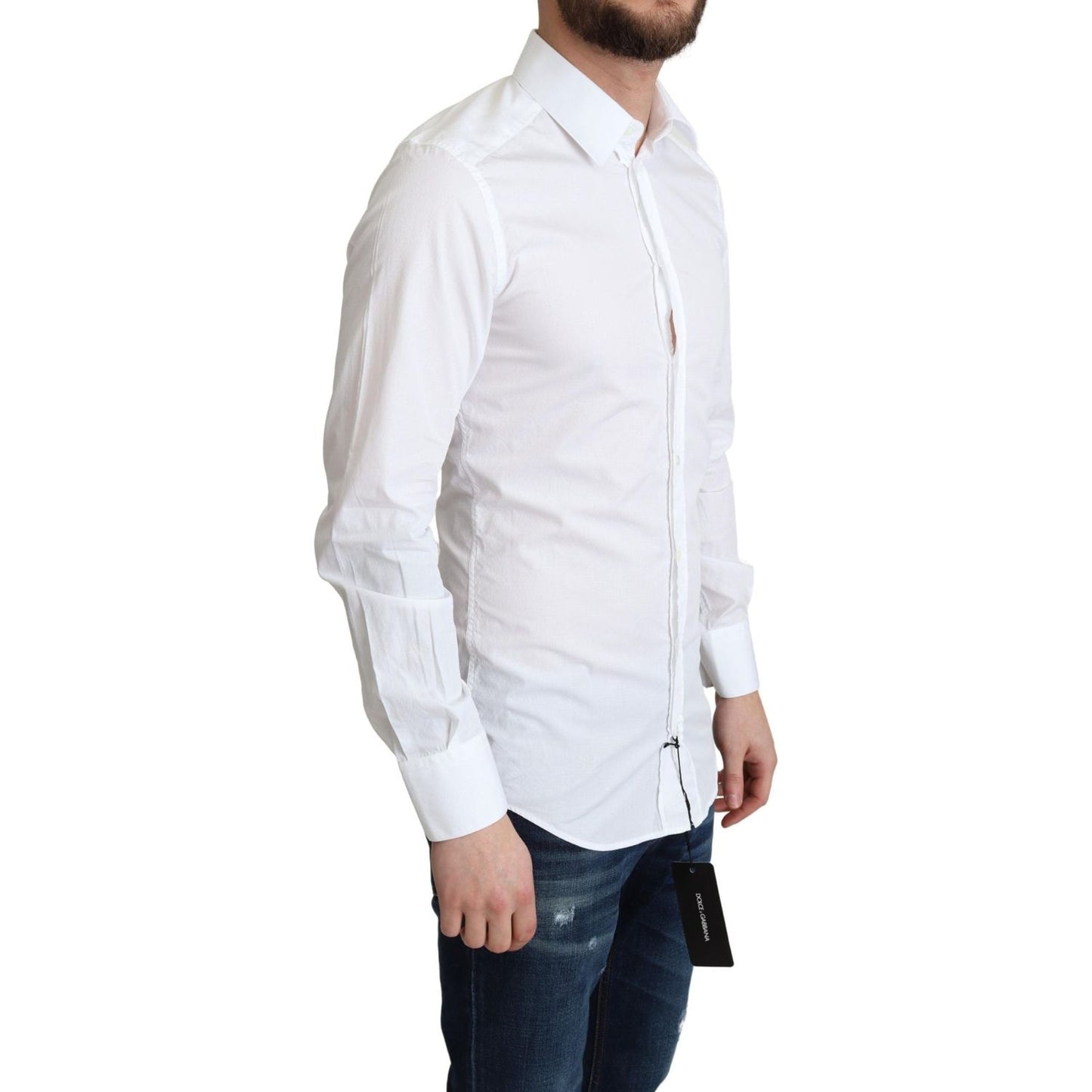 Dolce & Gabbana Elegant White Cotton Dress Shirt Dolce & Gabbana Light Gray