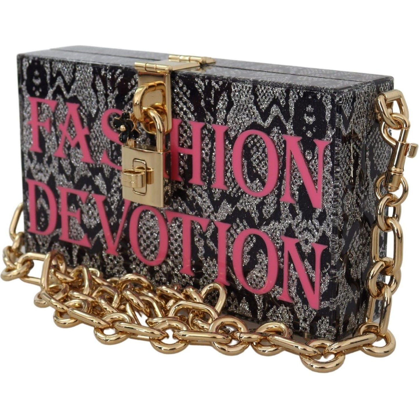 Dolce & Gabbana Gray Resin Dolce Box Clutch with Gold Details WOMAN SHOULDER BAGS Dolce & Gabbana Dark Slate Gray