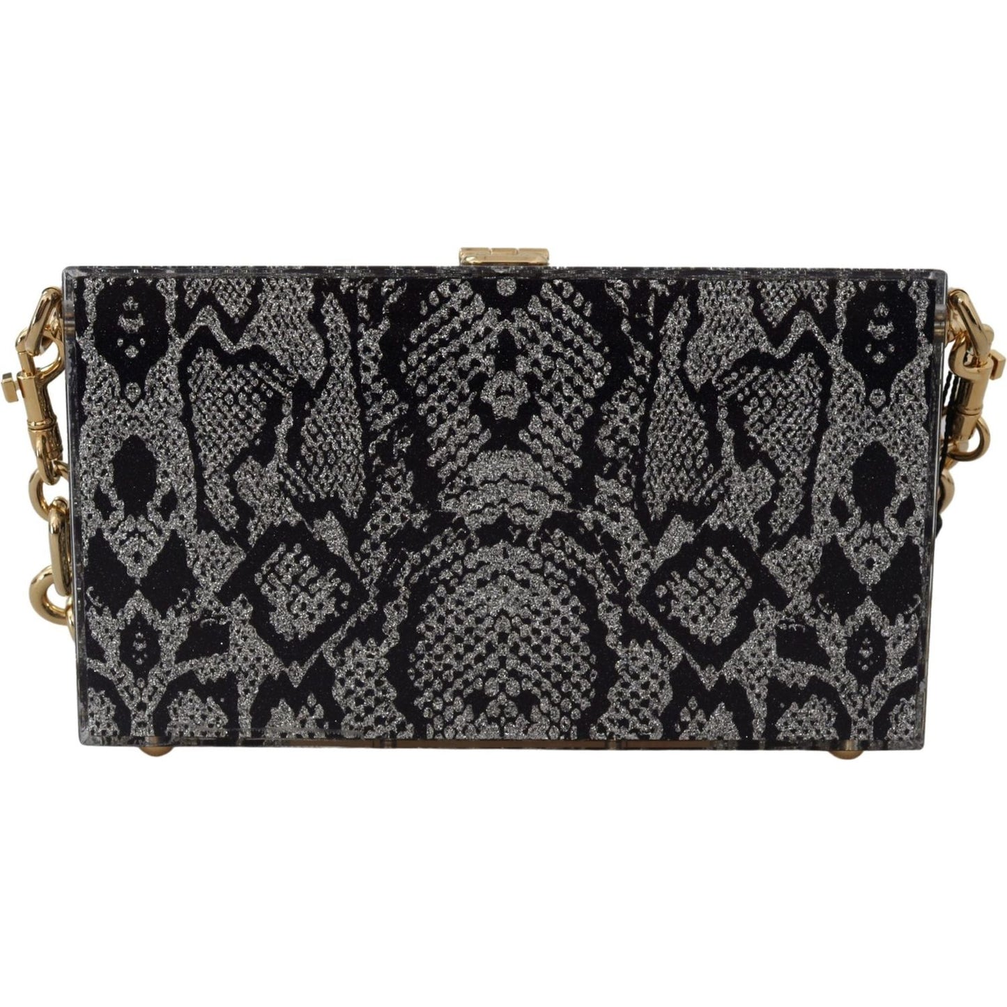Dolce & Gabbana Gray Resin Dolce Box Clutch with Gold Details WOMAN SHOULDER BAGS Dolce & Gabbana Dark Slate Gray