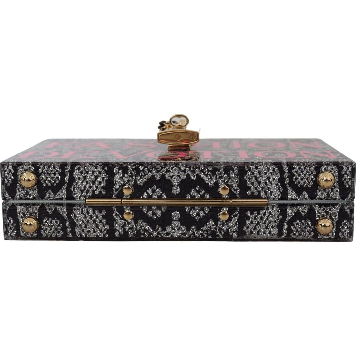 Dolce & Gabbana Gray Resin Dolce Box Clutch with Gold Details WOMAN SHOULDER BAGS Dolce & Gabbana Dark Slate Gray