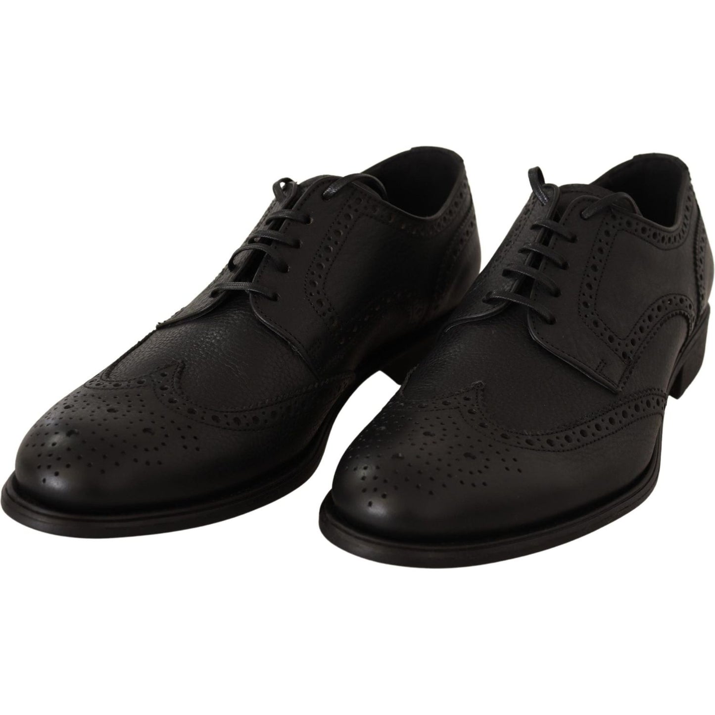 Dolce & Gabbana Elegant Black Leather Derby Wingtip Shoes Dolce & Gabbana Black