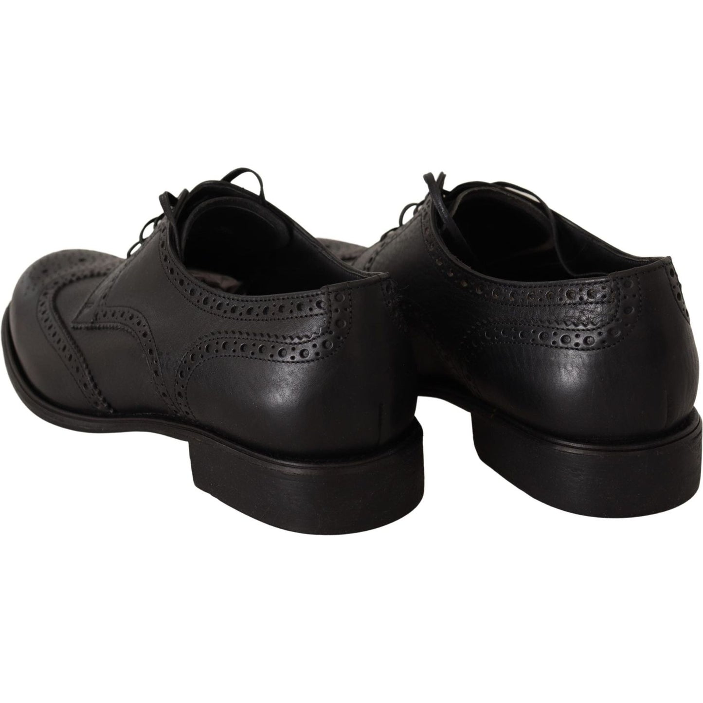 Dolce & Gabbana Elegant Black Leather Derby Wingtip Shoes Dolce & Gabbana Black
