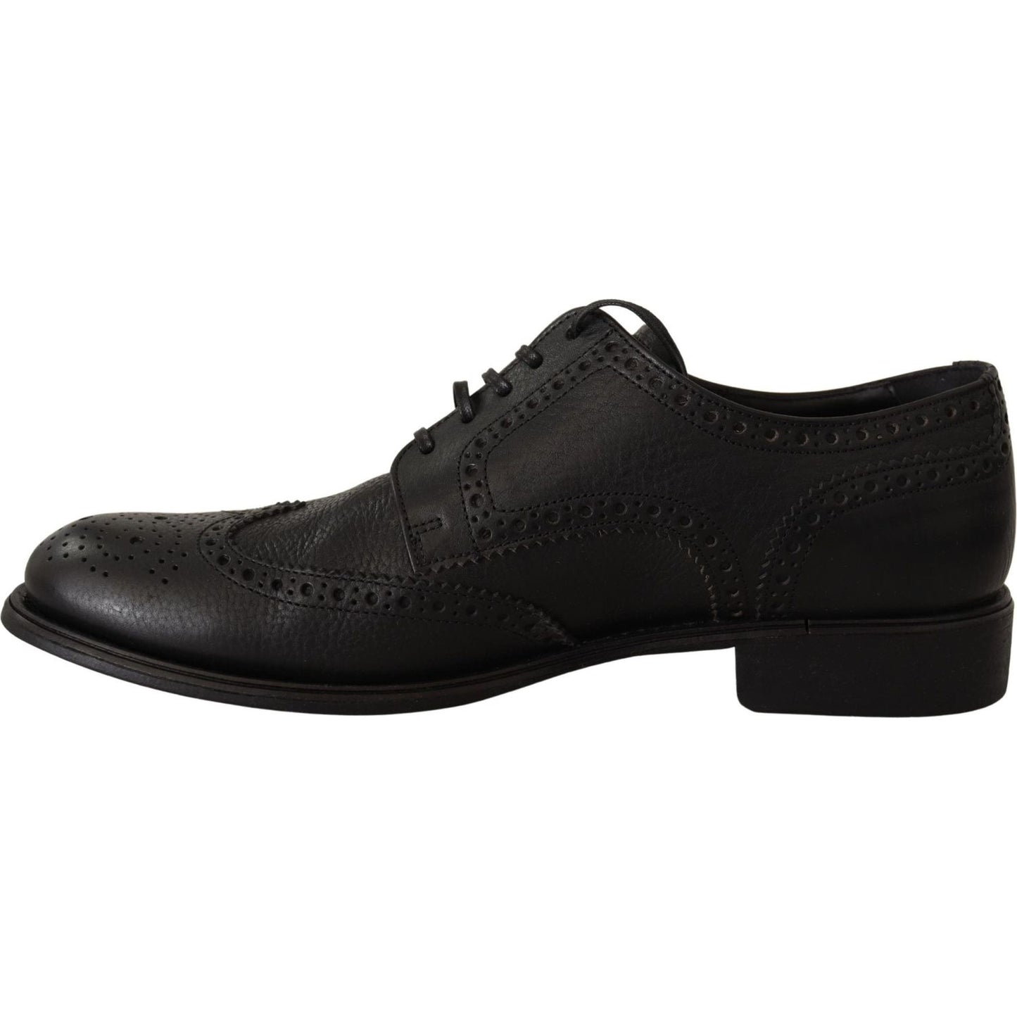 Dolce & Gabbana Elegant Black Leather Derby Wingtip Shoes Dolce & Gabbana Black