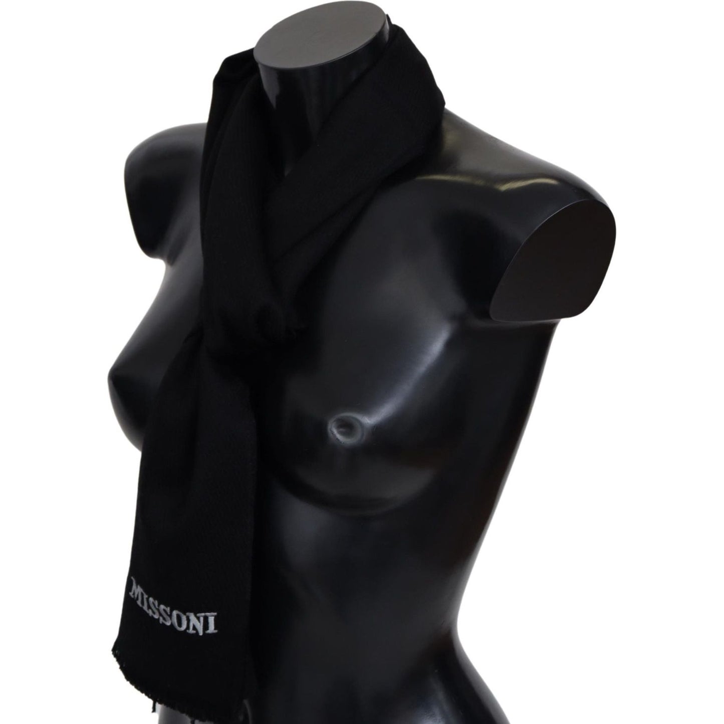 Missoni Elegant Embroidered Wool Scarf in Black Missoni Black